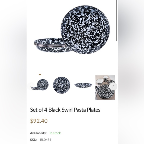 NIB Golden Rabbit Set of 4 Black Swirl Pasta Plates - Picture 3 of 13